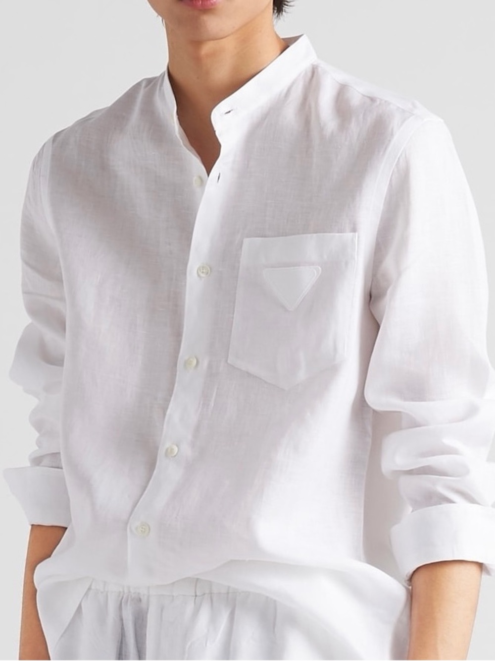 NEW Authentic Prada Shirt Linen triangle Grandad size 39